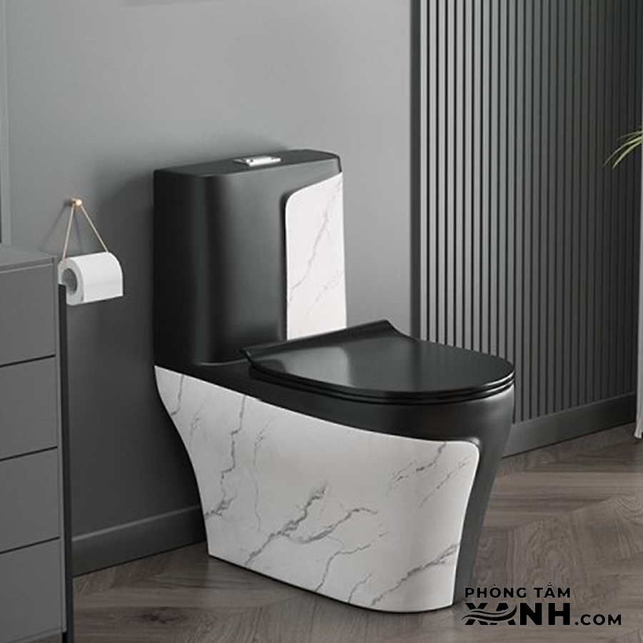 Bồn Cầu 1 Khối Trắng Đen BC-108