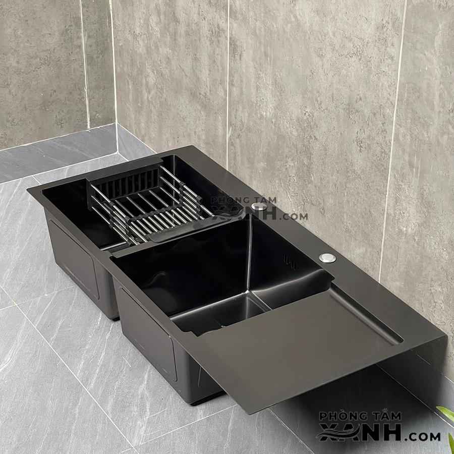 Chậu Rửa Chén Inox 2 Hộc 1 Cánh Nano Đen C07NN