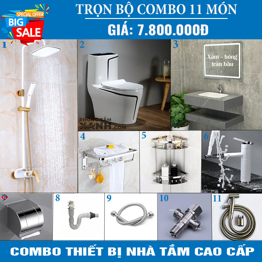Combo Trọn Bộ 11 Món Bàn Đá 2 Tầng Chống Trầy Xước CB12
