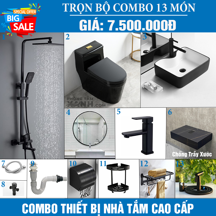 Combo Trọn Bộ 13 Món Nhà Tắm Đen CB13