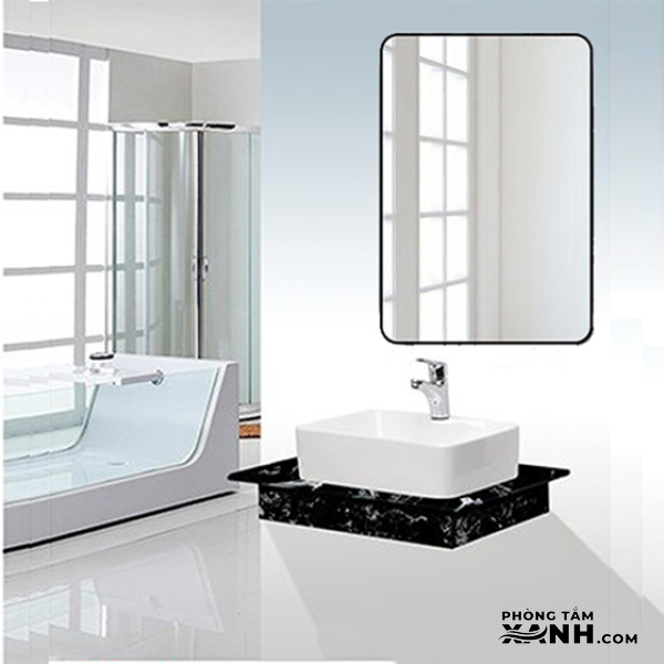 Bàn Đá 1 Tầng Gương Đứng Khung Thép Viền Đen Cao Cấp BĐ27