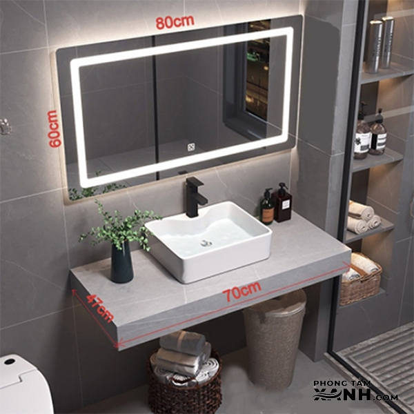 Bàn Đá Lavabo 1 Tầng Màu Xám Cao Cấp BĐ15N