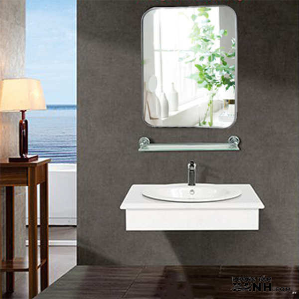 Bàn Đá 1 Tầng Gương Đứng Viền Trắng Cao Cấp BĐ18