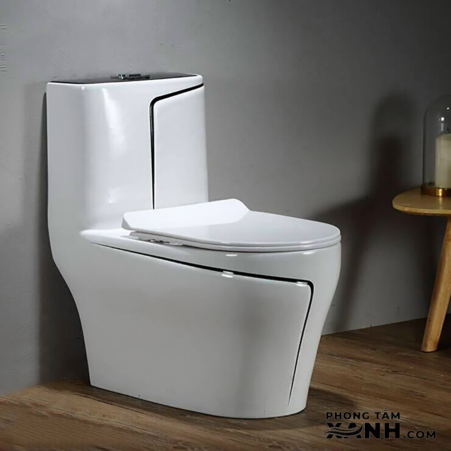 Bồn Cầu 1 Khối Trắng Viền Đen Cao Cấp BC-104