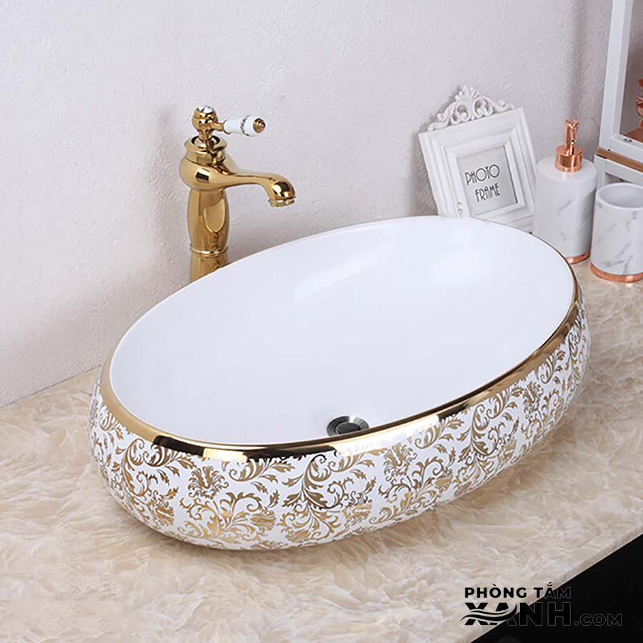 Chậu Lavabo Đặt Bàn Oval Hoa Văn LA-05