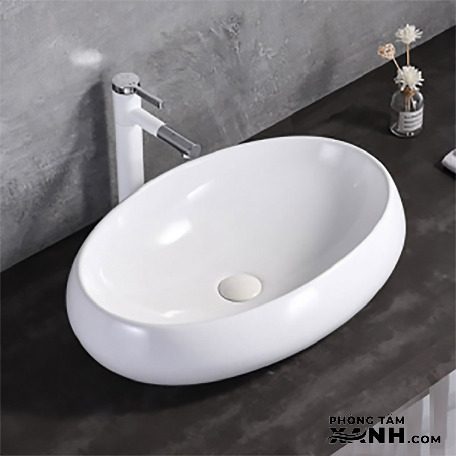 Lavabo Đặt Bàn Oval Trắng Cao Cấp LA-05T