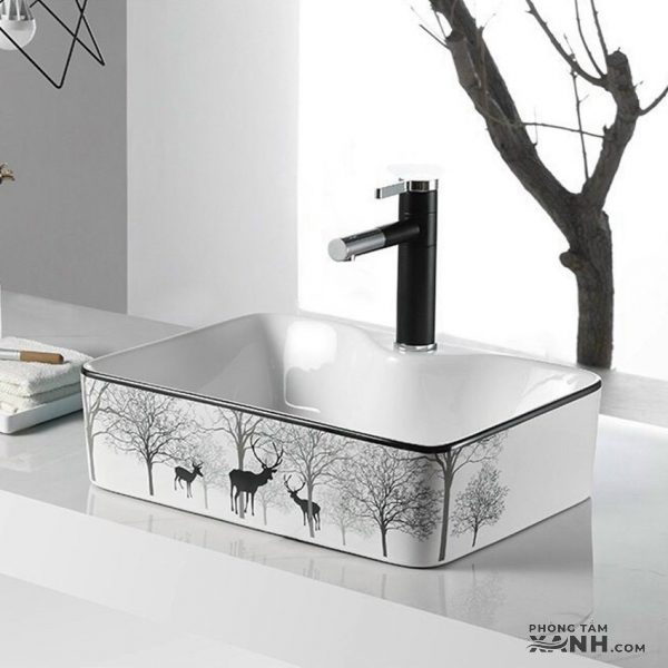 Lavabo Đặt Bàn Vuông Họa Tiết Hình Hươu LA-08H