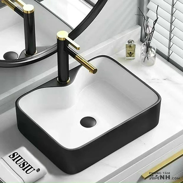 Lavabo Đặt Bàn Vuông Màu Đen Trắng LA-08Đ