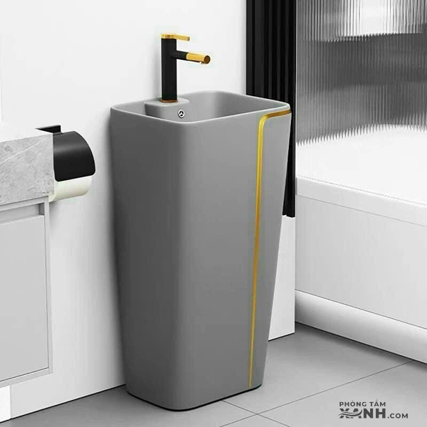Lavabo Trụ Đứng Liền Khối Xám Viền Vàng LA-26