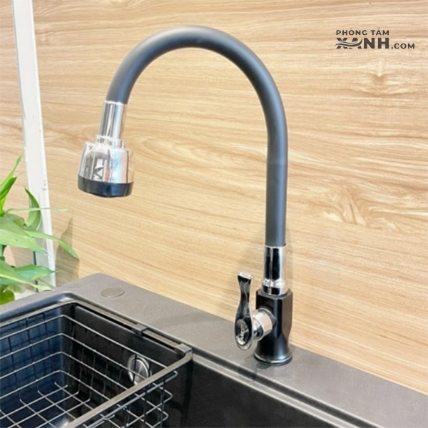 Vòi Rửa Chén Lạnh Thân Mềm Nhựa Cao Cấp Màu Xám