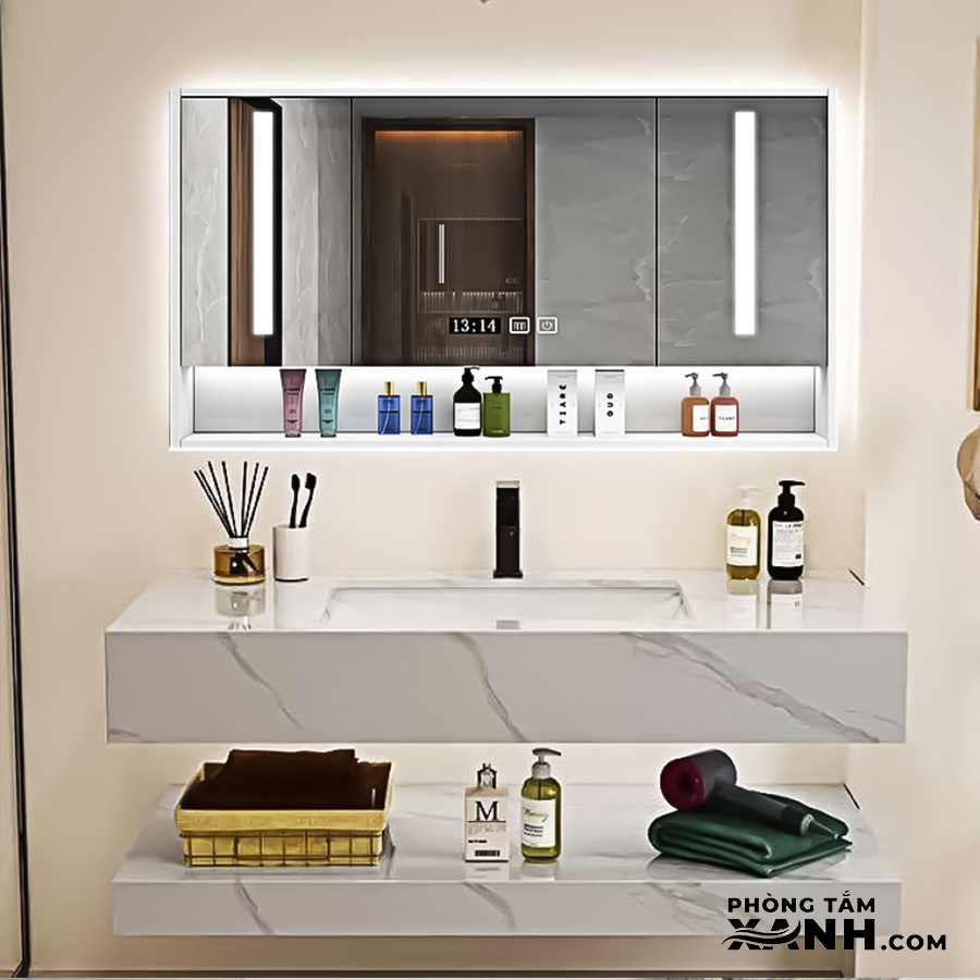 Tủ Lavabo Mặt Đá Gương Soi Đèn LED T-1111