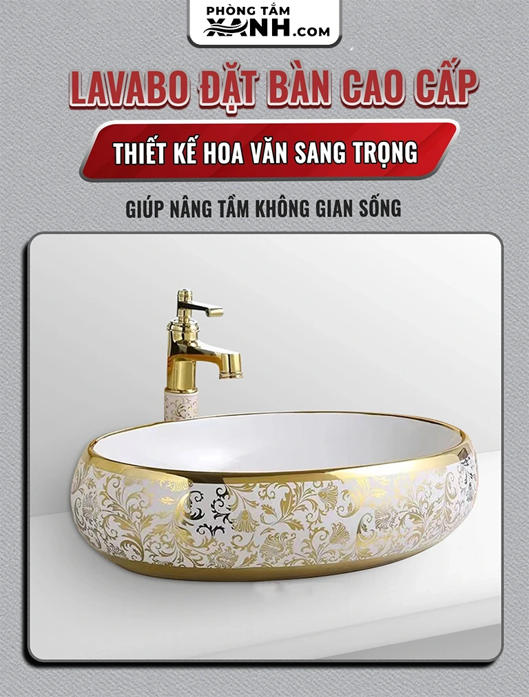 Chậu Lavabo Đặt Bàn Oval Hoa Văn LA-05-2