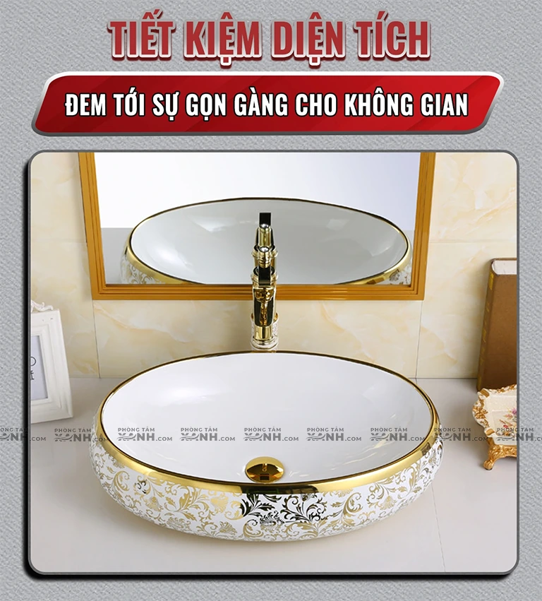 Chậu Lavabo Đặt Bàn Oval Hoa Văn LA-05-5 
