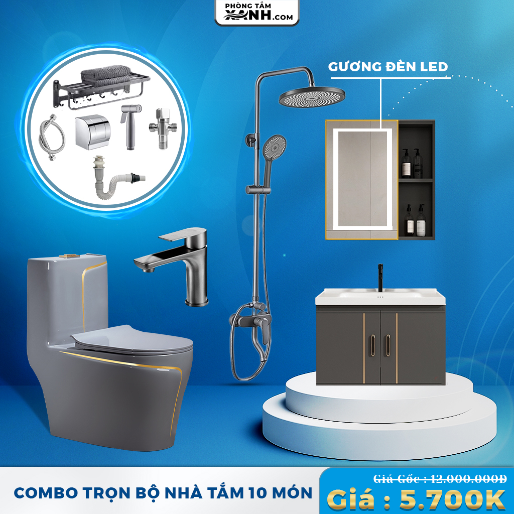 Combo Thiết Bị Vệ Sinh Nhà Tắm 10 Món Nóng Lạnh CB44