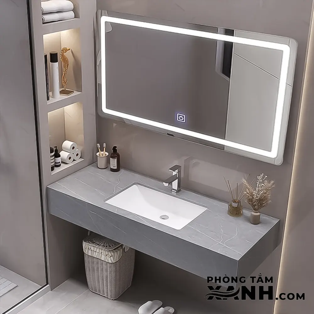Bàn Đá Lavabo 1 Tầng Màu Xám Cao Cấp BĐ-15AM