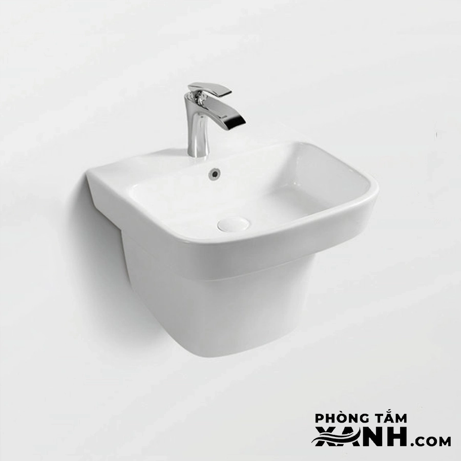 Lavabo Treo Tường Vuông Men Sứ Trắng Cao Cấp LA-02VB