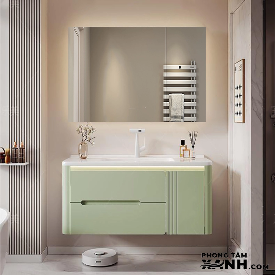 Tủ Lavabo Phòng Tắm Nhựa PVC Thông Minh Màu Xanh 80cm