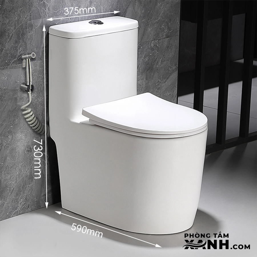 Bồn Cầu 1 Khối Thân Ngắn 59cm Men Sứ Trắng CD-BC220