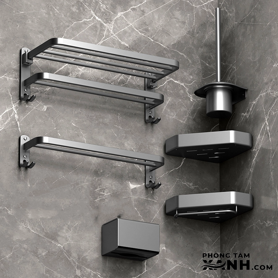 Combo Phụ Kiện Nhà Tắm 6 Món Inox 304 Xám Cao Cấp PK6M – Xám
