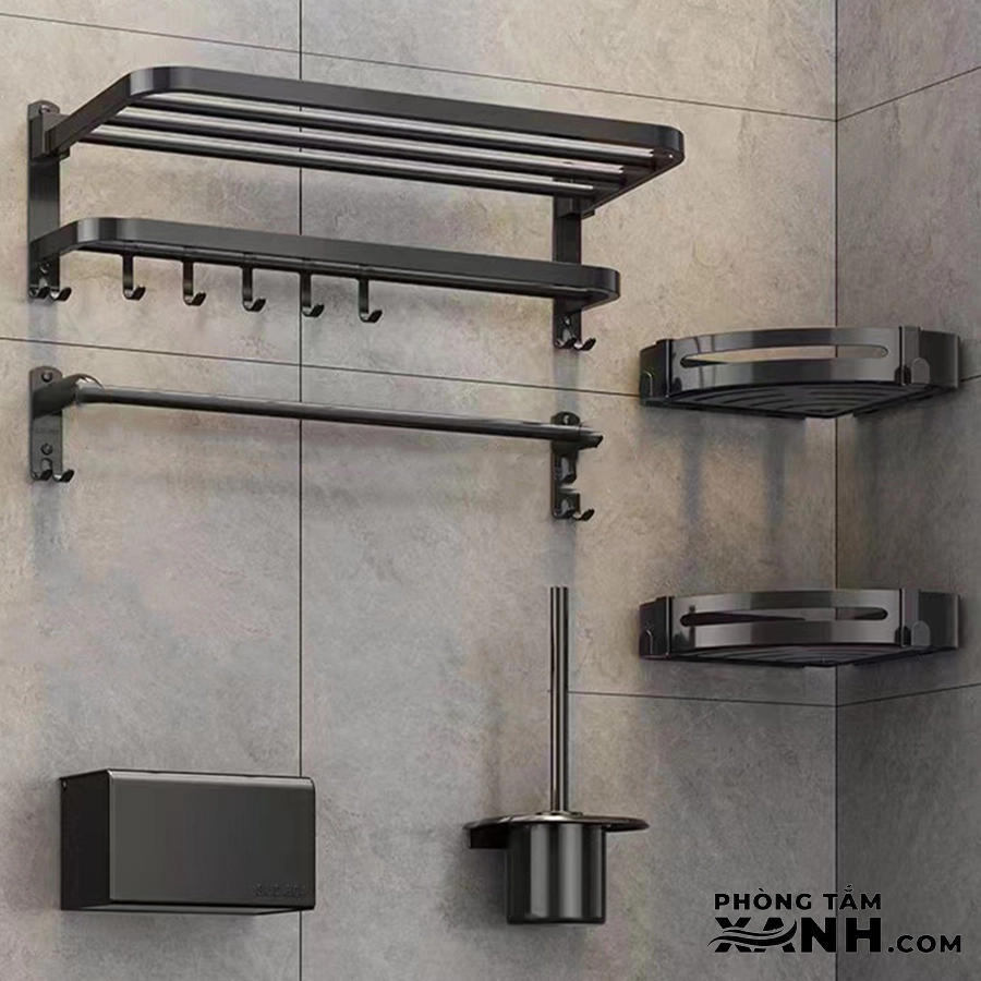 Combo Phụ Kiện Nhà Tắm 6 Món Inox 304 Đen Cao Cấp PK6M – Đen