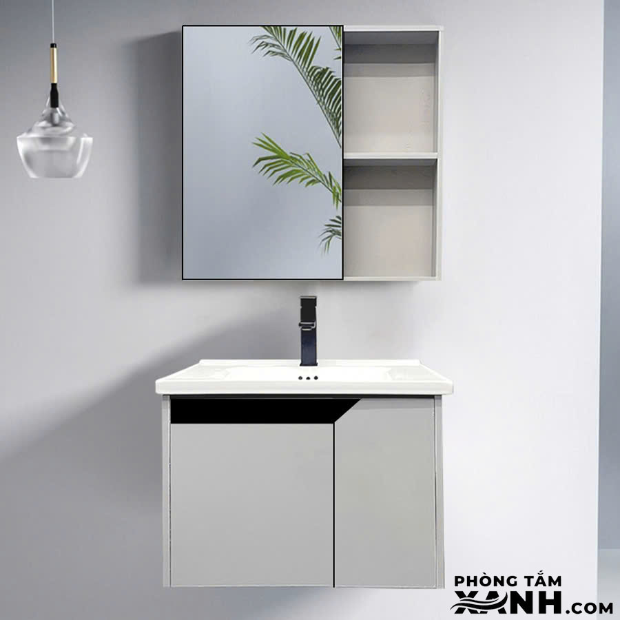 Tủ Lavabo Phòng Tắm Nhôm Lệch Cánh Màu Xám Nhạt 60 x 47cm TN-7677
