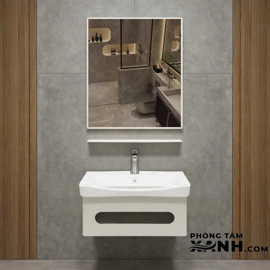 Tủ Lavabo Nhà Tắm Trắng Inox 304 Sơn Tĩnh Điện-T5S13