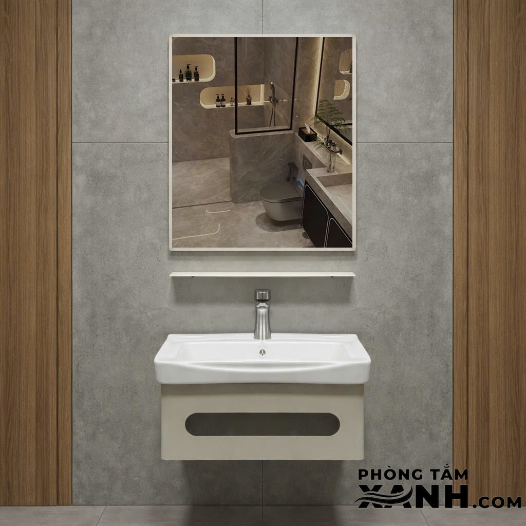 Tủ Lavabo Nhà Tắm Kem Inox 304 Sơn Tĩnh Điện-T5S12